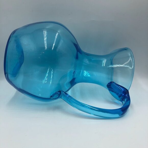 Blue Glass Pitcher Handblown Beverage Entertaining Drinkware Serveware - Picture 9 of 14